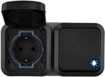 REV - AquaStorm, Feuchtraum Steckdose Aufputz mit Lichtschalter, IP55, waagrecht,