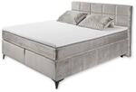 Stella Trading NAVARRA 6 Boxspringbett 180x200, Silber - Bequemes Doppelbett mit