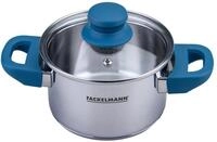 FACKELMANN Kochtopf Essential &Oslash; 14 cm aus Edelstahl, dunkelblaue Bakelit-Griffe,