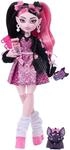 Monster High-Puppe, Draculaura mit rosa Kleid mit Schleifen und schwarzer