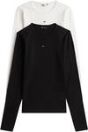 Tommy Jeans Damen 2er Pack Langarmshirts Slim Essential Rib Rundhalsausschnitt