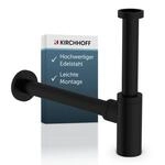 KIRCHHOFF Design Siphon, Matt Schwarzer Abfluss, Ablaufgarnitur f&uuml;r Waschbecken und