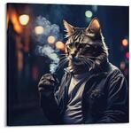 XFUHB Tier-Kunstwerk, Gentleman, Katze im Rauch, dekoratives Gem&auml;lde, Leinwand,