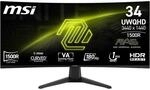 MSI MAG 346CQ 34-Zoll UWQHD Curved Gaming Monitor, 3440 x 1440, 1500R, VA, 180Hz,