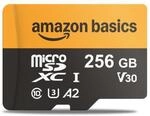 Amazon Basics 256-GB-microSDXC-Karte mit Adapter, Lesegeschwindigkeit bis zu 200