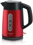 Bosch DesignLine Plus TWK4P434GB Edelstahl-Wasserkocher, kabellos, 1,7 l, 3000 W, Rot