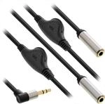 InLine 99253A Slim Audio Y-Kabel Klinke 3,5mm ST an 2x Klinke BU, mit
