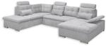 MEDAN Wohnlandschaft in U-Form, Stoffbezug Hellgrau - Ausziehbares Sofa mit
