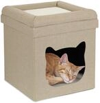 Relaxdays Katzenh&ouml;hle Indoor, Schlafplatz f&uuml;r Samtpfoten, Katzenbox 2 Etagen,