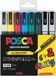 POSCA 186825 - POSCA Marker Set, 8er Etui Acrylstifte PC-3M, 0.9 - 1.3 mm, 6