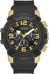 GUESS Herren Armbanduhr Linebacker mit Datumsanzeige, schwarzes Silikonarmband,