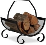 Relaxdays Kaminholzkorb schwarz, Brennholzkorb gro&szlig;, Holzwiege Kamin, Feuerholzkorb