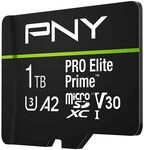 PNY Tarjeta microSDXC 1TB Pro Elite Prime Class 10 U3 V30 A2 + Adaptador SD - Hasta