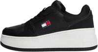 TOMMY JEANS Damen Flatform Sneaker Retro Basket aus Leder, Schwarz (Black), 42
