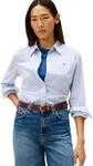 Tommy Hilfiger Damen Hemd Poplin Regular mit Spitzkragen, Blau (Hugh STP/Blue), 40