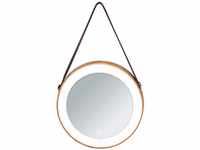 WENKO LED-Wandspiegel Usini, formschöner runder Kosmetikspiegel aus Bambus mit