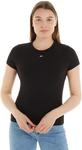 Tommy Jeans Damen Tjw Slim Essential Rib Ext Dw0dw17383 Langarmhemd, Schwarz, S EU