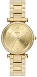 Fossil Carlie Watch f&uuml;r Damen, Goldfarbenes Quarz-Dreizeigerwerk mit