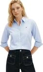 Tommy Hilfiger Damen Hemd Poplin Regular mit Spitzkragen, Blau (Classic Ithaca STP