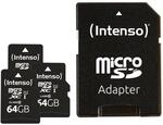 Intenso Premium microSDXC 3X 64GB Class 10 UHS-I Speicherkarte inkl. SD-Adapter,