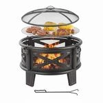 Relaxdays Feuerschale, &Oslash; 66 cm, mit Grillrost, Funkenschutz & Sch&uuml;rhaken,