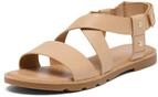 Sorel Damen Ella III Crisscross Flache Sandale, Honest Beige, Gum, 41 EU