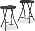Relaxdays Klapphocker BASTIAN rund, 2 Stk. Faltbar, Kunststoff, Rattanoptik,