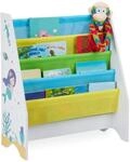 Relaxdays Kinder B&uuml;cherregal, 4 H&auml;ngefacher, Meerjungfrau Kindermotiv, HBT: