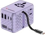 Verbatim GaN Reiseadapter 100W Lila, Steckdosenadapter mit integriertem Kabel...
