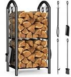 VOUNOT&reg; Kaminholzregal 5-teiliges Set mit 4 Kaminwerkzeug, Metall...
