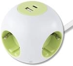 REV W&uuml;rfelsteckdose PowerGlobe - Mehrfachsteckdose 4-Fach mit 2X USB (Typ A & C),