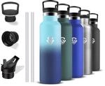 Trinkflasche Edelstahl, Thermosflasche 500ml, BPA-Frei, Wasserflasche mit Strohhalm,