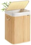 SONGMICS W&auml;schekorb, 95 L W&auml;schesammler mit Deckel, W&auml;schebox Bambus, mit Griffen,