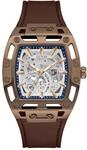 Guess Phoenix Herren Armbanduhr, Edelstahl, 42 mm, Silikonarmband, Braun, 5 bar,