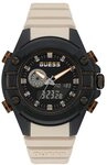 GUESS 47 mm Analog-Digitaluhr, schwarz/beige, Einheitsgr&ouml;&szlig;e, Quarzuhr
