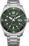 Citizen Eco-Drive Herrenuhr Edelstahl, Gr&uuml;n, 43 mm, AW1880-55X