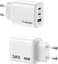 Verbatim Essentials GaN Ladeger&auml;t 65W 2X USB-C USB-A PD 3.0 QC 3.0 Wei&szlig;