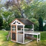roba Garten Spielhaus aus Holz - Inkl. Spielk&uuml;che mit Kochfeldern +...