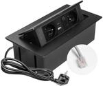 GTV &ndash; Einbausteckdose MULTISOFT schwarz mit 2x Steckdose mit Erdung, USB A+C, RJ45,