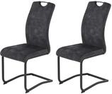 Hela Tische, 2er Set Esszimmerstuhl Riga, Bezug Materialmix Anthrazit, Lehne mit