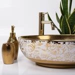 Rea Aufsatzwaschbecken MARGOT WHITE/GOLD Waschtisch Handwaschbecken Waschschale