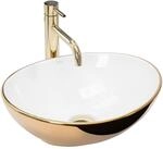 REA Aufsatzwaschbecken Sofia Oval Modern (345x410 mm, Gold/Wei&szlig;)