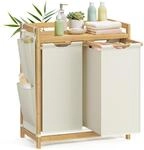 SONGMICS W&auml;schekorb 2 F&auml;cher, Bambus, W&auml;schesammler 100 L, W&auml;schesortierer, mit