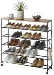 YAMAZAKI 1466 Tower 5-st&ouml;ckiges Schuhregal mit Holzablage und Rollen, schwarz,