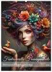 Fantasievolle Frauenportr&auml;ts - Bl&uuml;tenzauber und Paradiesv&ouml;gel (Wandkalender 2026