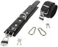 Erotic Fashion ra7981 Fu&szlig;fesseln mit Vorh&auml;ngeschloss, schwarz Leder Verstellbar,