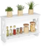 Relaxdays Wandregal, mit 3 Metall-Haken, 2 Ablagen, Landhausstil, K&uuml;chenregal,