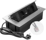GTV &ndash; Einbausteckdose MULTISOFT aluminium mit 2x Schuko, USB A+C, RJ45, versenkbar