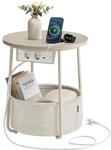 VASAGLE Beistelltisch rund, Kleiner Tisch, Couchtisch mit Steckdose, Wohnzimmertisch,
