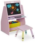 Relaxdays Kinderregal mit Tafel, Spielzeugregal mit 2 F&auml;chern & Stoffbox, HBT: